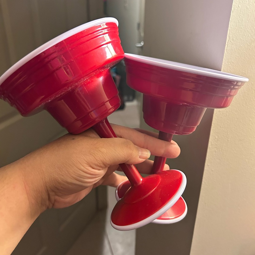 Red plastic martini cups